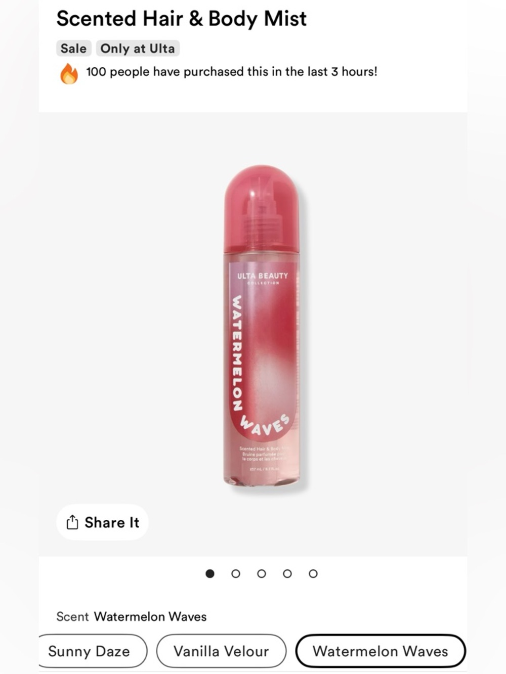 Ulta Beauty Watermelon Waves Hair & Body Mist - Pink